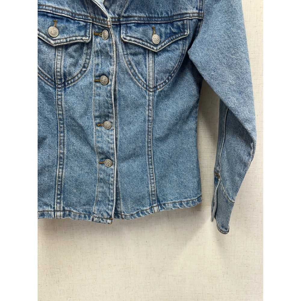 Moda International 90s Vintage  Cotton Blue Denim Shirt Jacket Small Tailored‎ - Picture 15 of 16